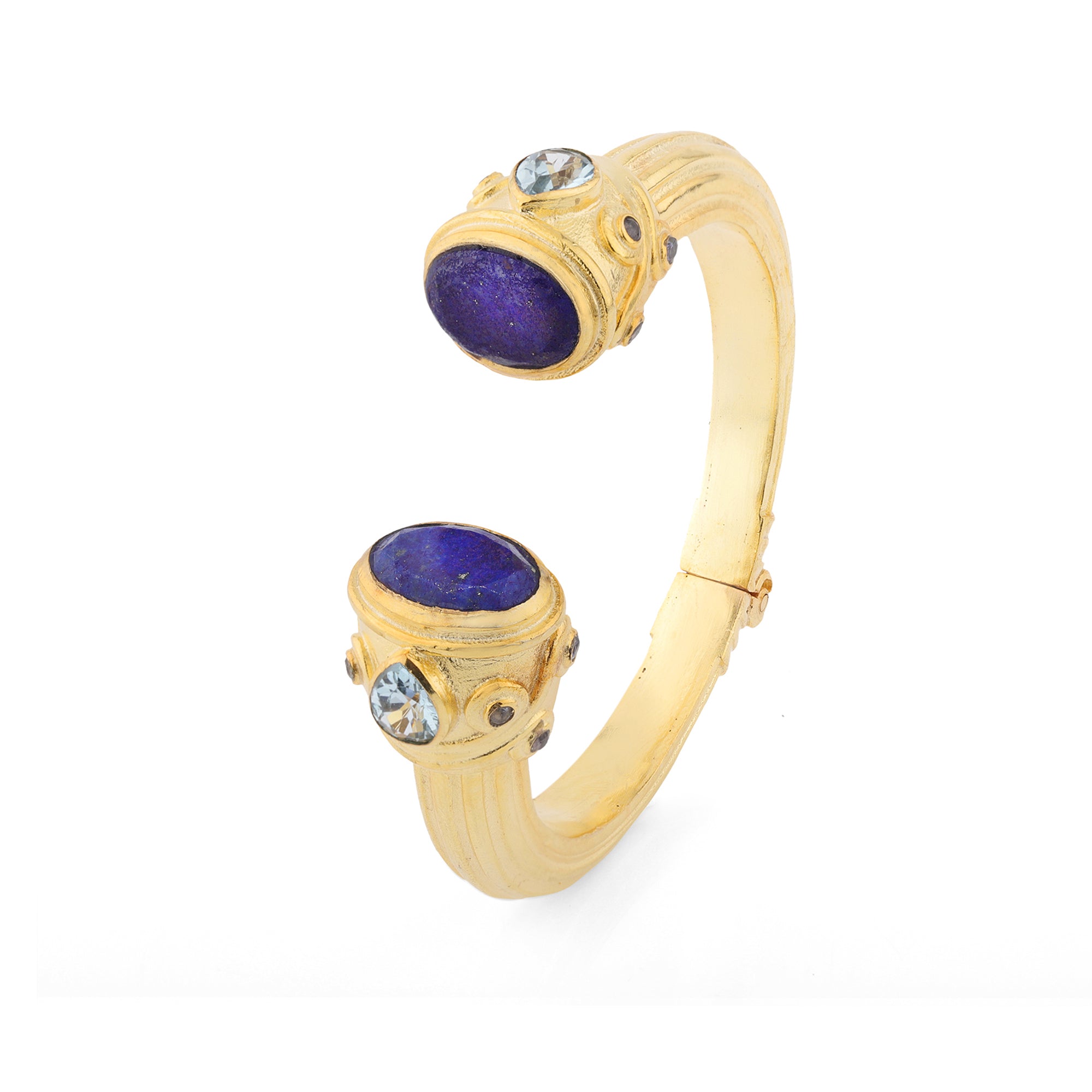 Constantinople Cuff in Lapis Lazuli & Blue Topaz in Blue Topaz, gold plated, handcrafted gemstone bracelets Singapore