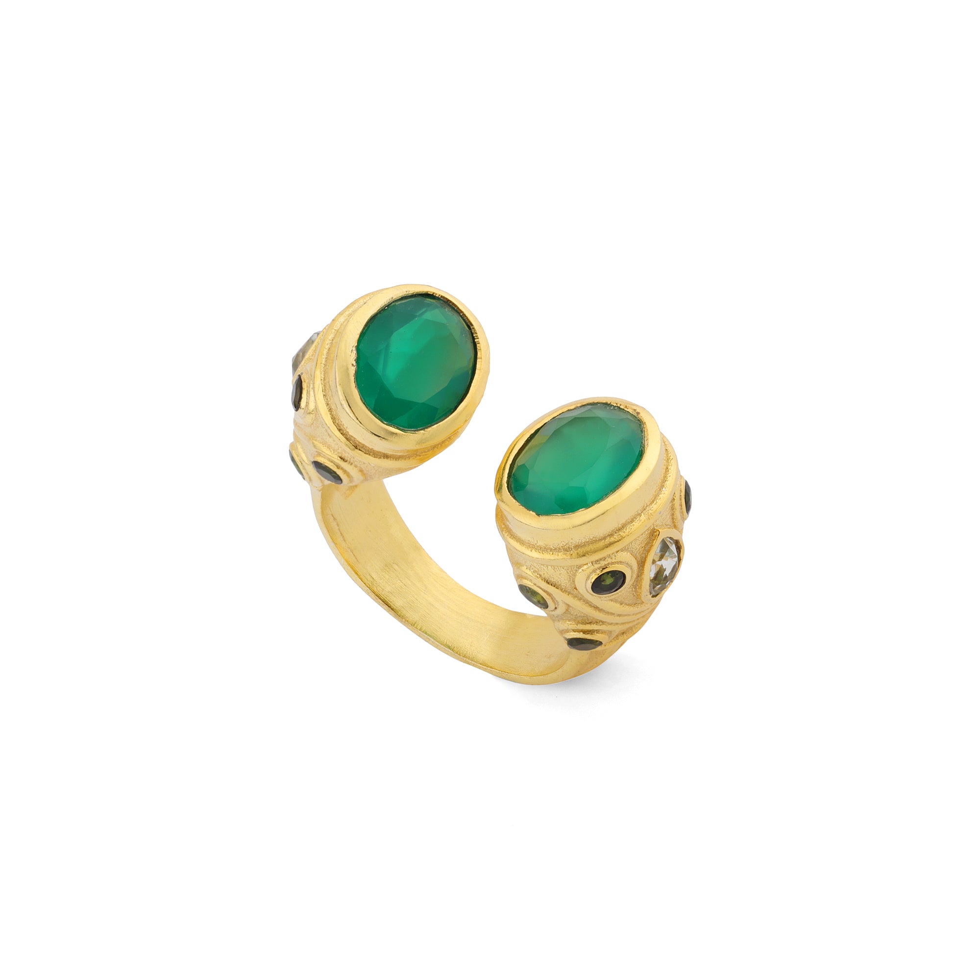 Constantinople Ring in Green Onyx & Prasiolite in Green Onyx, gold plated, handcrafted gemstone rings Singapore