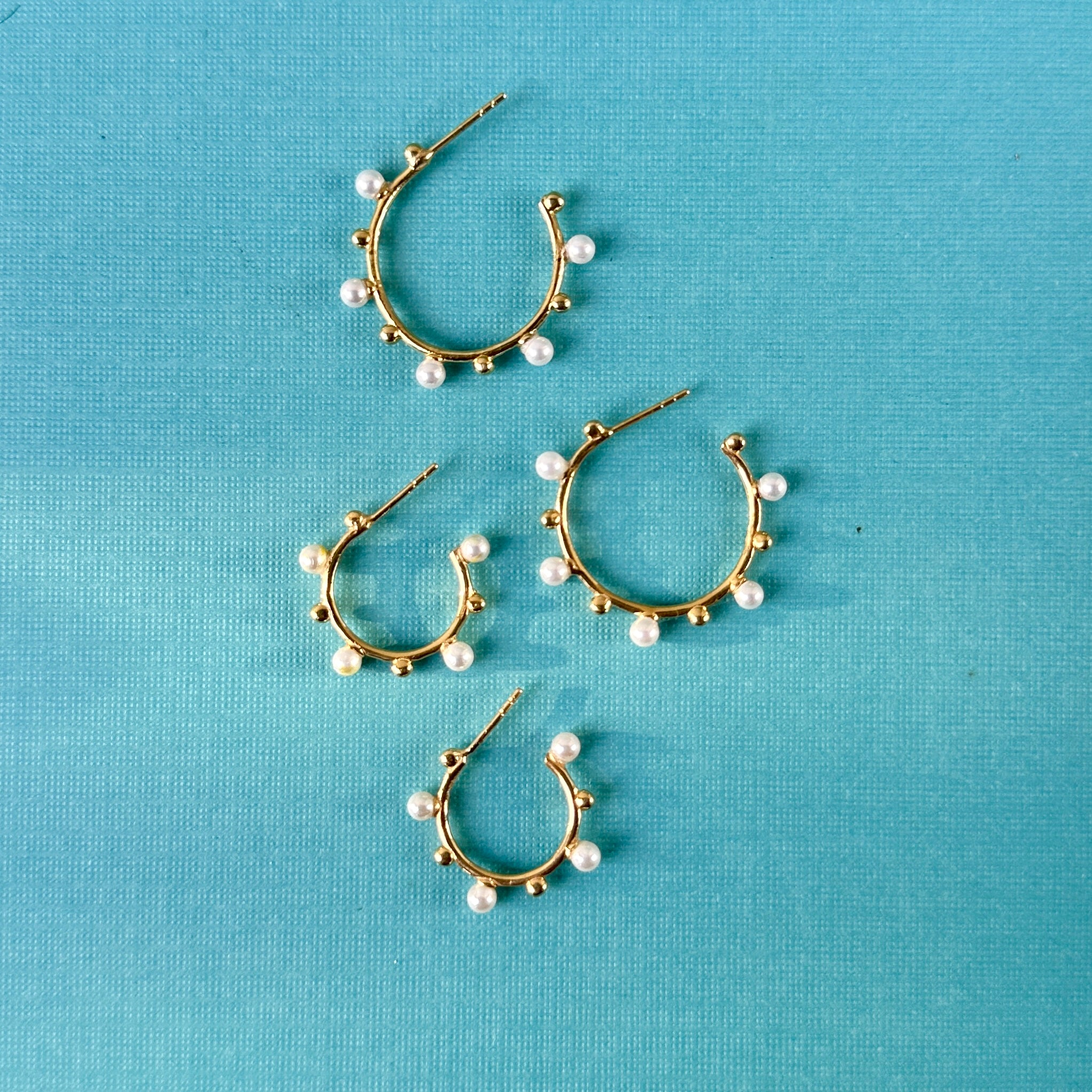 Dewdrop Hoops in Pearl, gold plated, handcrafted gemstone earrings Singapore