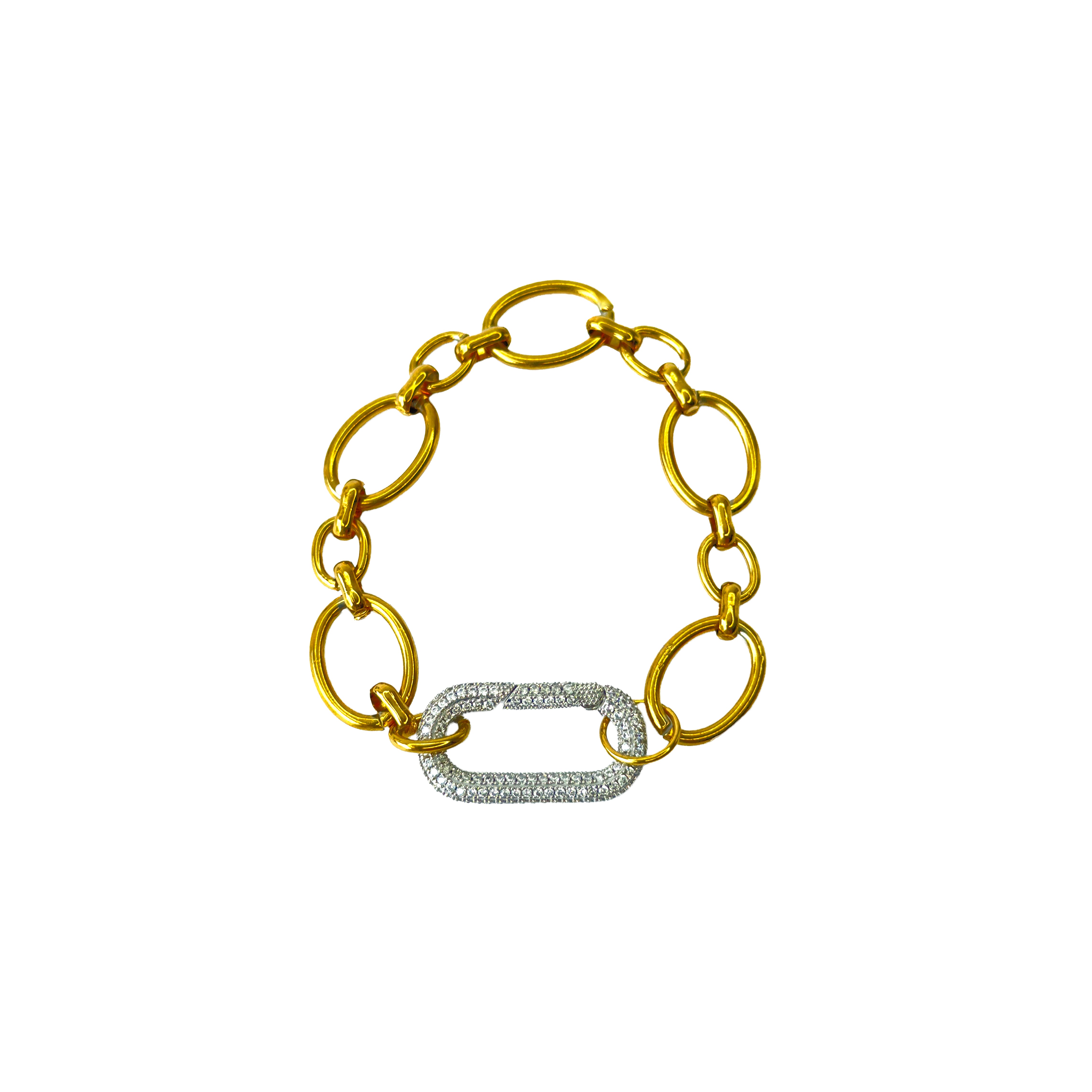 Oval Link Chain Bracelet in Gold with Silver Clasp in Zircon, gold plated, handcrafted gemstone bracelets Singapore