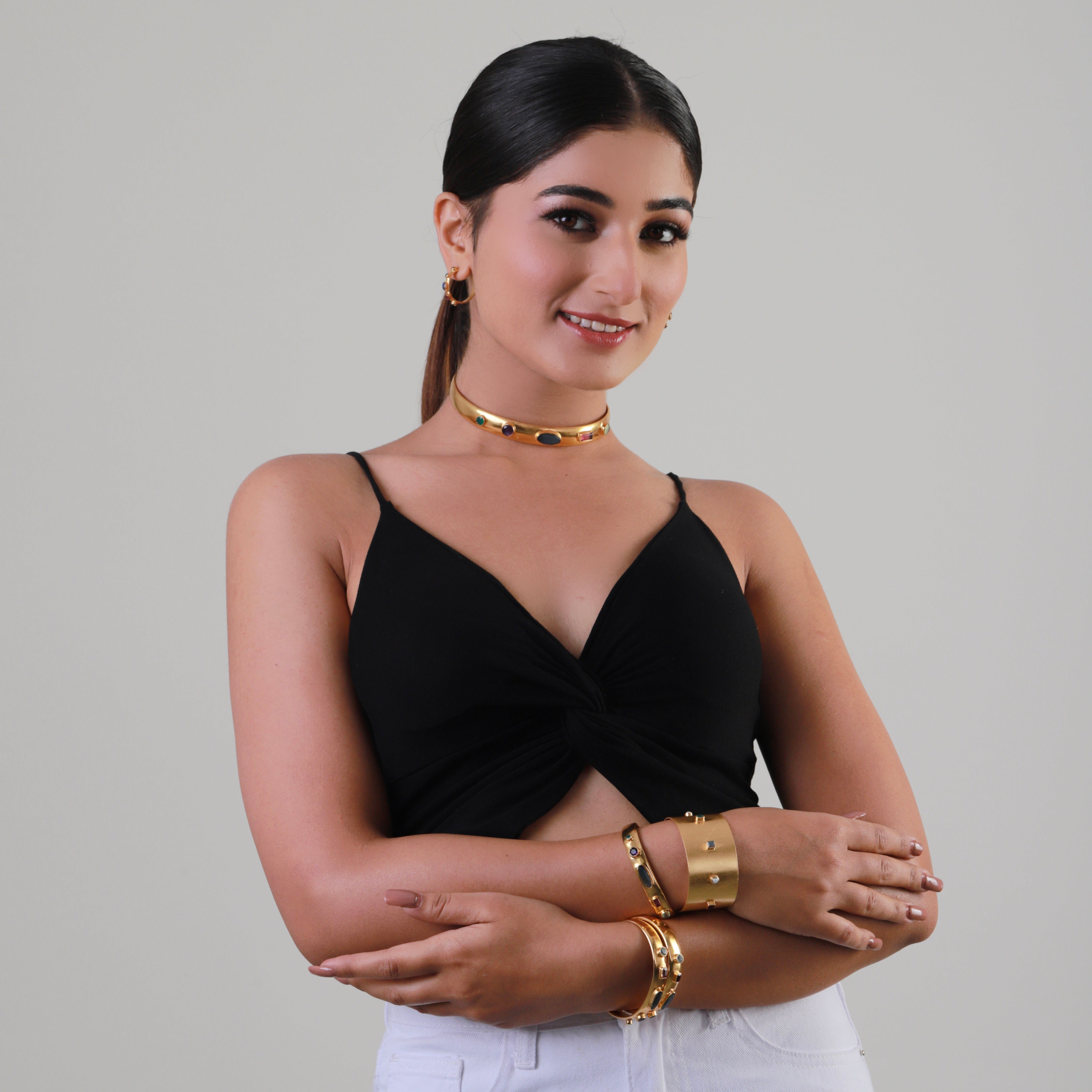Tutti Frutti Collar Necklace in Multi Gem, gold plated, handcrafted gemstone necklace Singapore