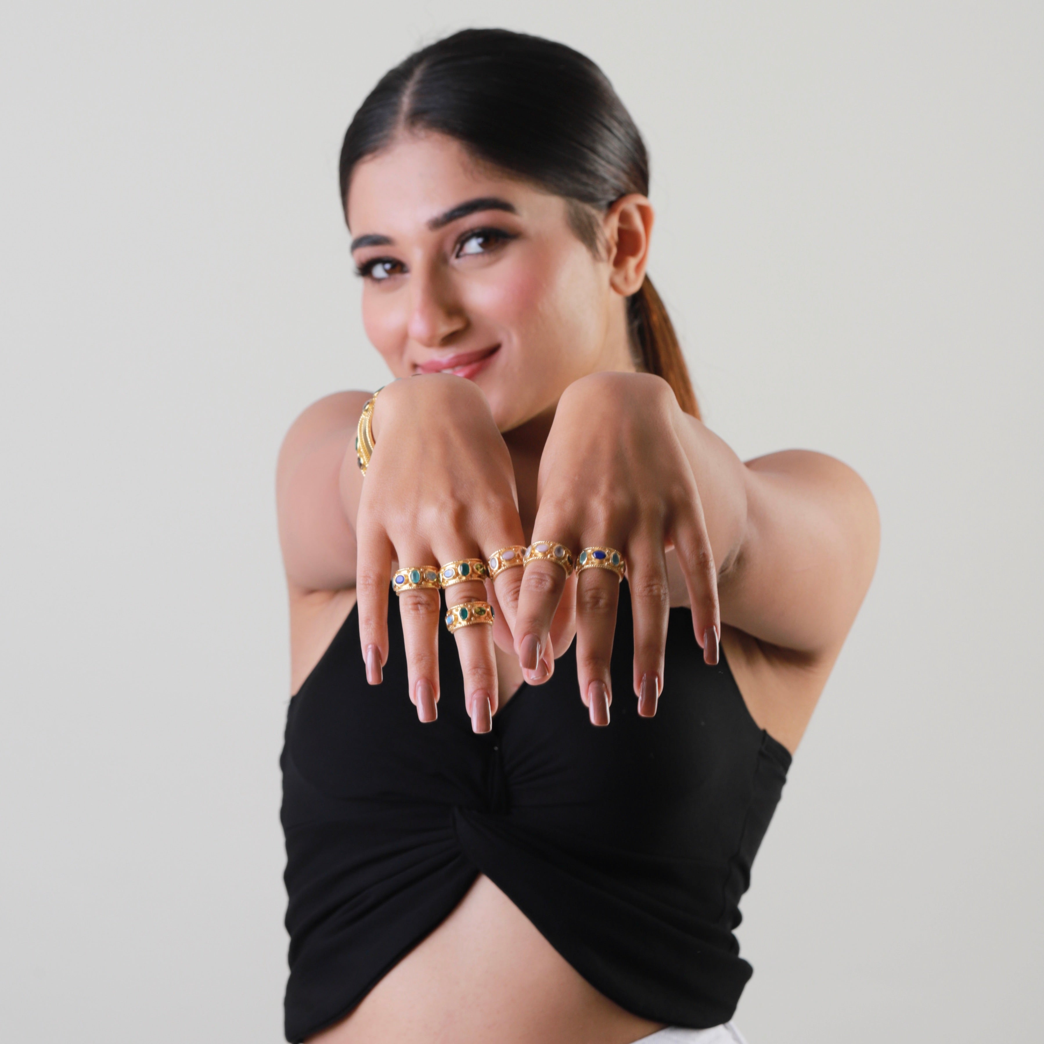 Tutti Frutti Mezzano Ring in Blues in Multi Gem, gold plated, handcrafted gemstone rings Singapore