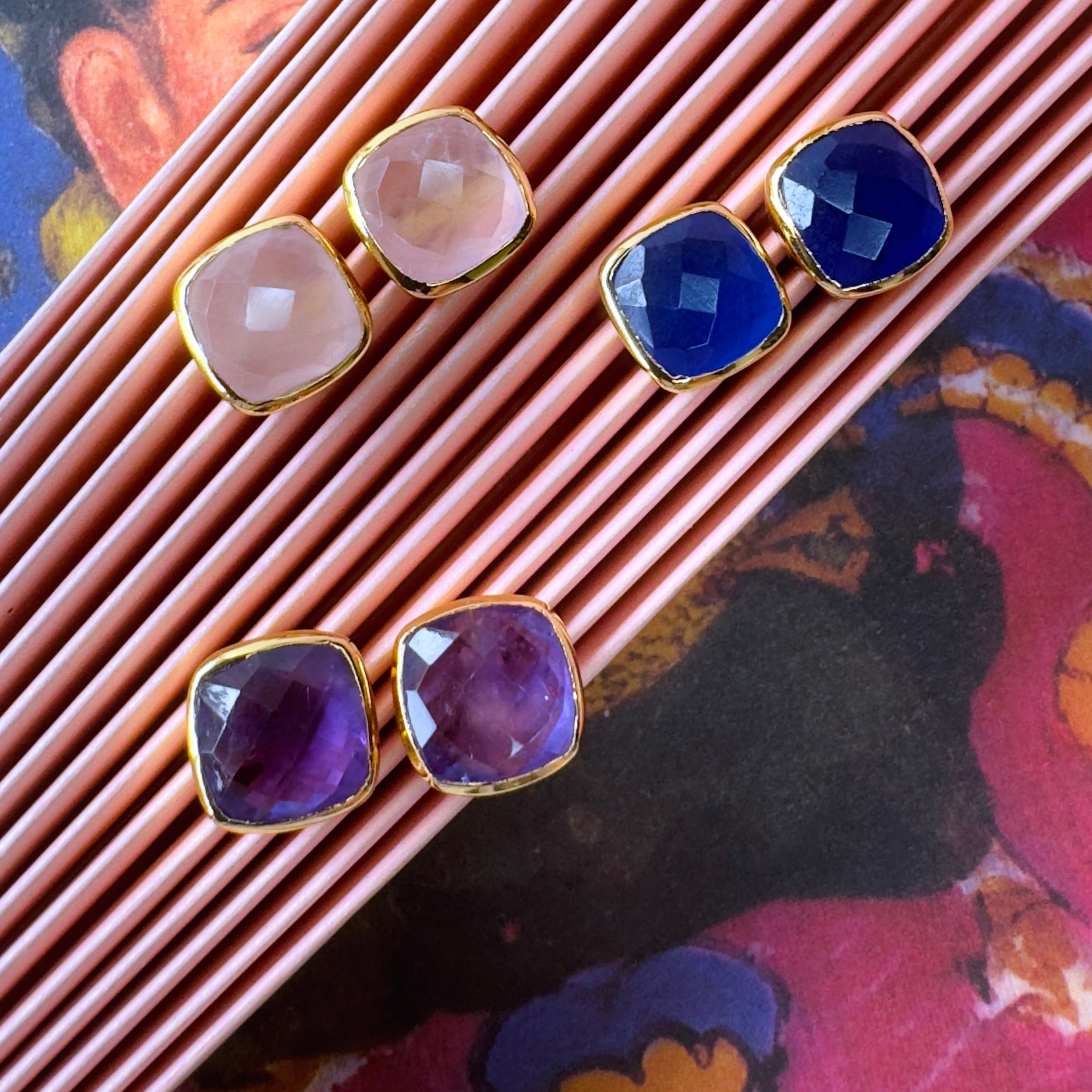 Amie Studs in Rose Quartz