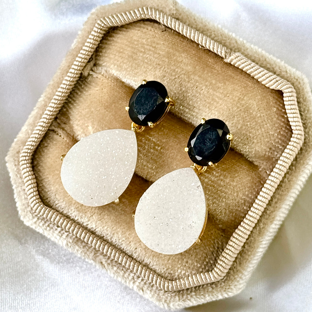 Isolde Earrings in Black Onyx & Agate Druzy