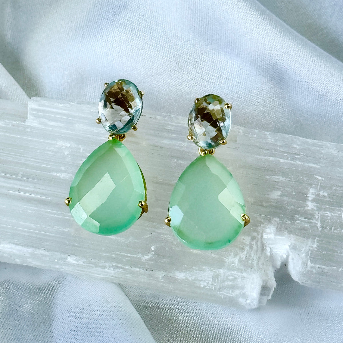Isolde Earrings in Blue Topaz & Chalcedony
