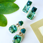 Earrings - Green Onyx & Green Quartz Double Drops