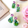 Earrings - Pink Topaz & Green Quartz Double Drops