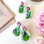 Earrings - Pink Topaz & Green Quartz Double Drops