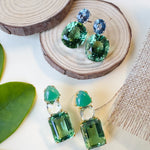 Earrings - Blue Topaz & Green Quartz Double Drops