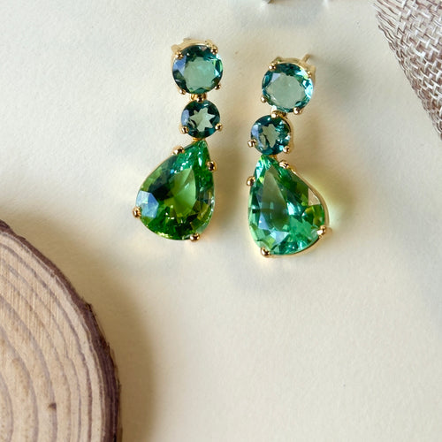 Earrings - Indicolite Quartz & Green Quartz Trio