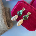 Earrings - Lemon Quartz, Green Quartz  & Baroque Pearl Trio