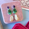 Earrings - Amethyst, Green Quartz & Baroque Pearl Trio