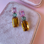 Earrings - Pink Topaz, Indicolite Quartz & Beer Quartz