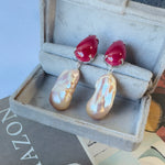 Earrings - Ruby & Baroque Pearl Drops