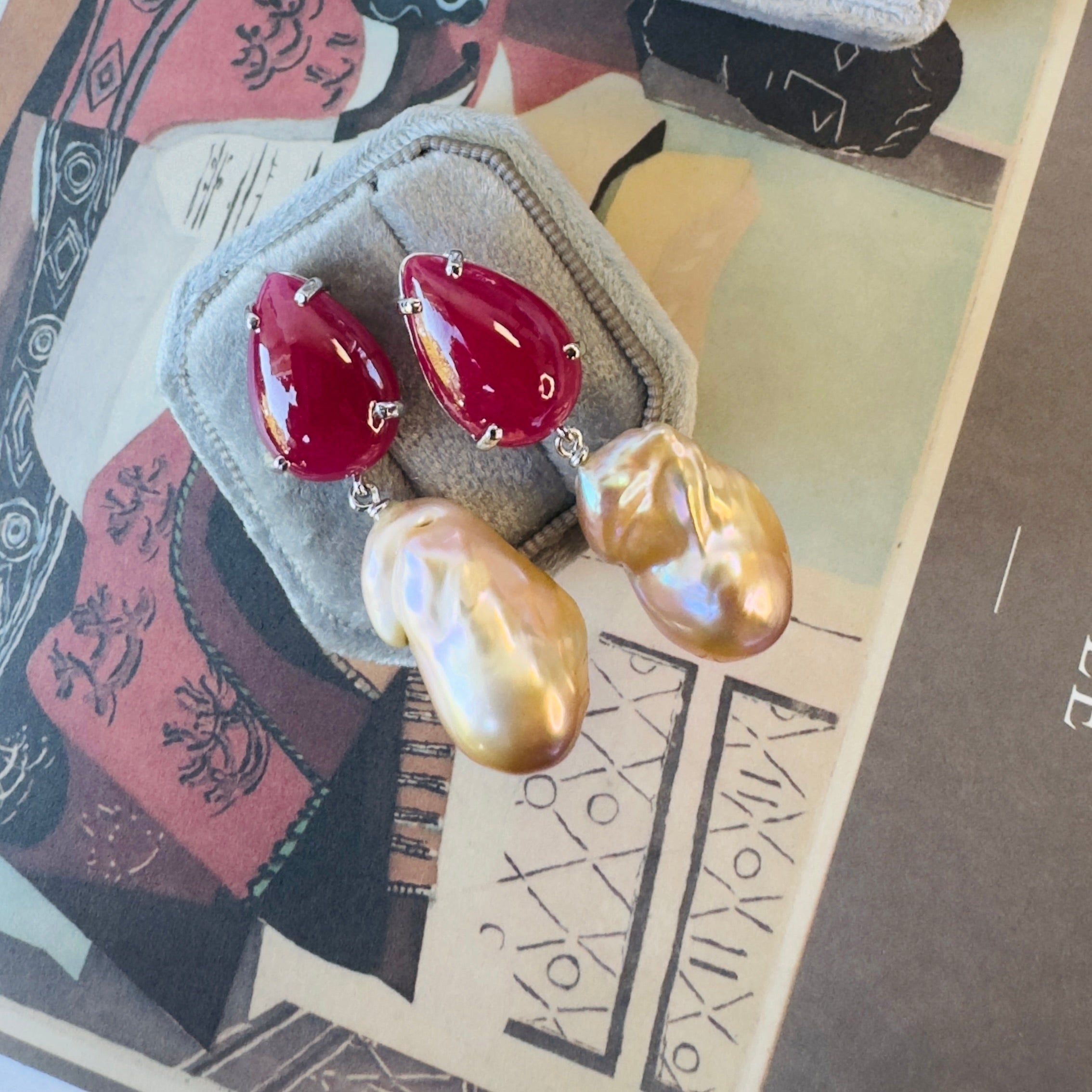 Ruby & Baroque Pearl Drops