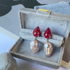 Earrings - Ruby & Baroque Pearl Double Drop