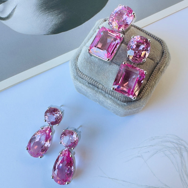 Earrings - Pink Topaz Double Drops