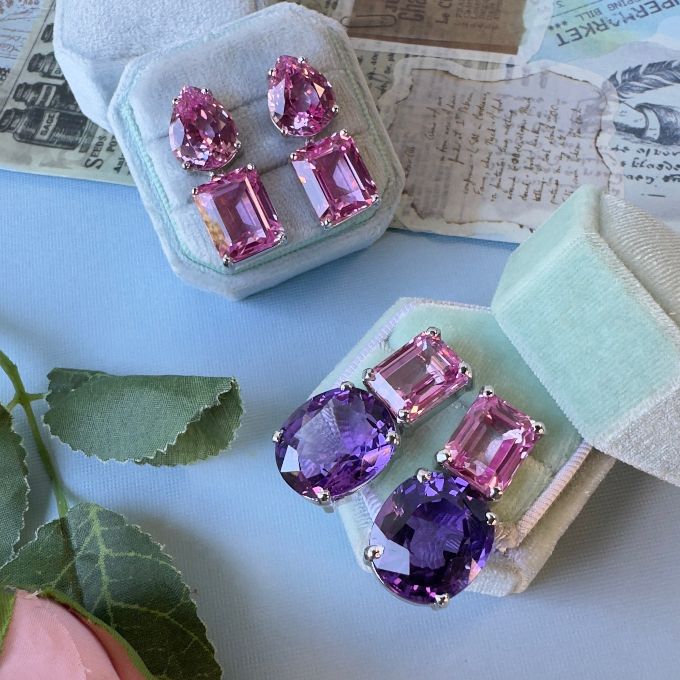 Pink Topaz Double Drop Earrings in Pink Topaz, gold plated, handcrafted gemstone earrings Singapore