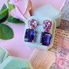 Earrings - Pink Topaz & Amethyst Double Drops