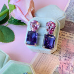 Earrings - Pink Topaz & Amethyst Double Drops