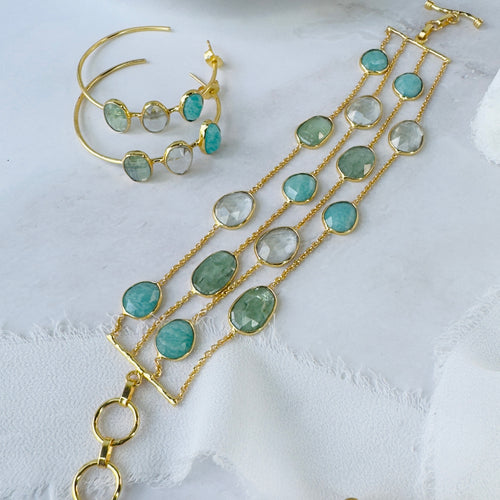 Bracelet - 4 line - Green Kyanite, Prasiolite & Turquoise