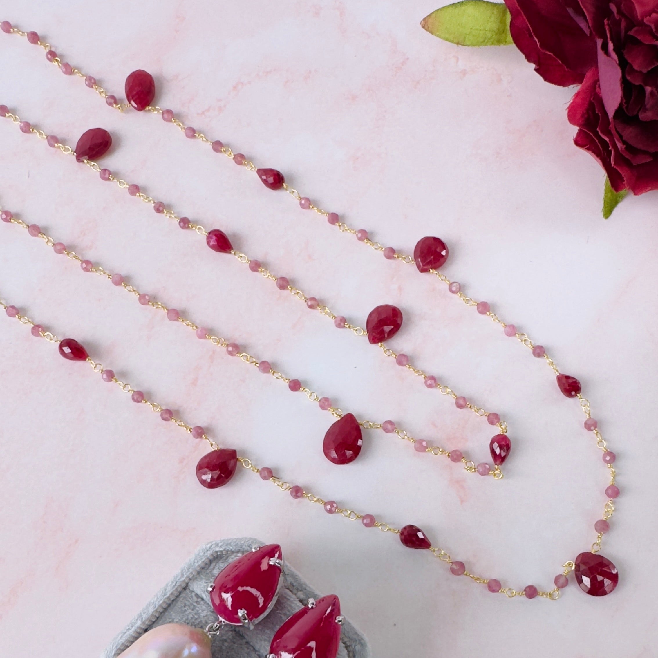 Ruby & Tourmaline Necklace in Ruby, gold plated, handcrafted gemstone necklace Singapore
