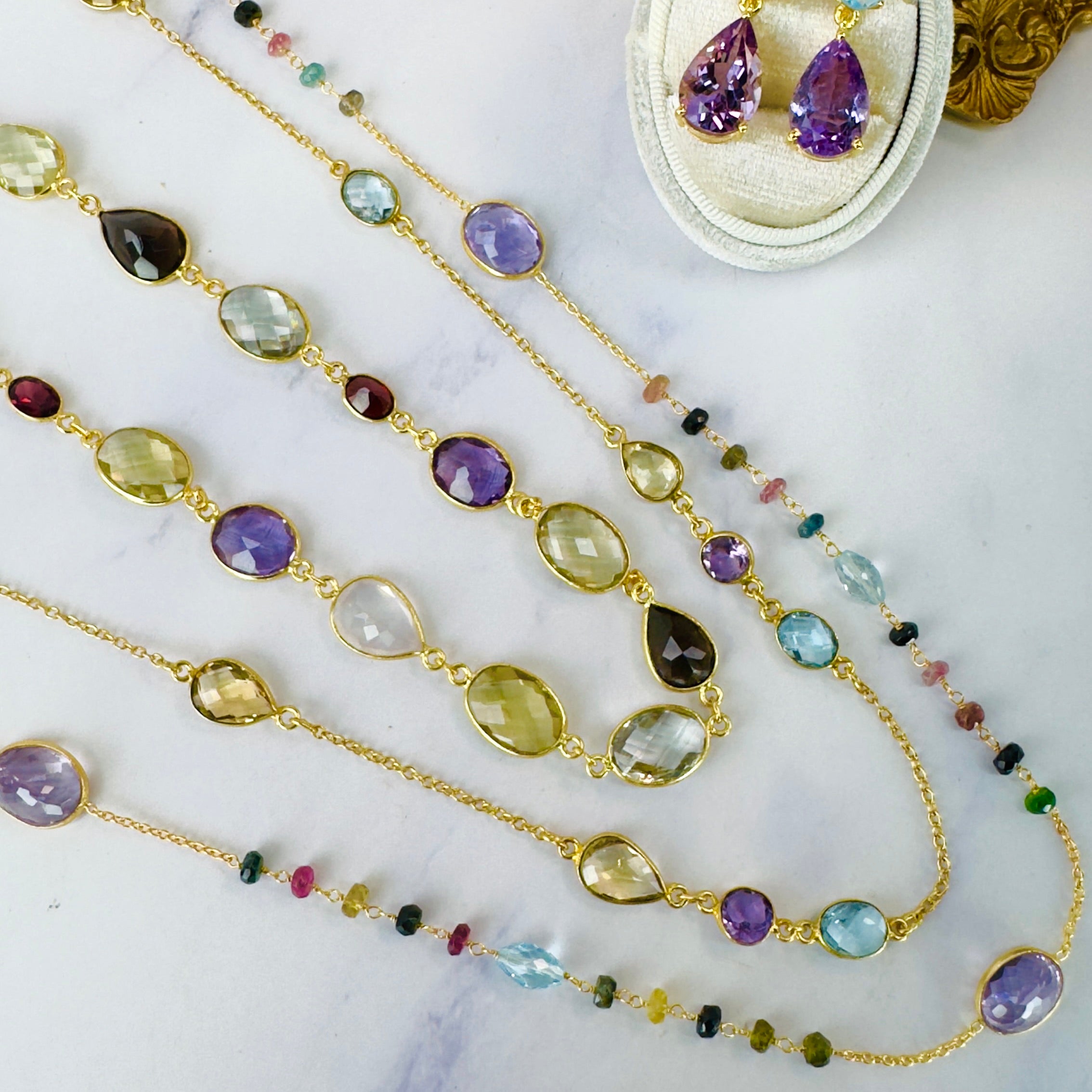 Necklace in Amethyst, Blue Topaz & Citrine