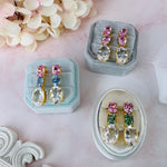 Earrings - Pink Topaz & Clear Crystal Quartz Trio
