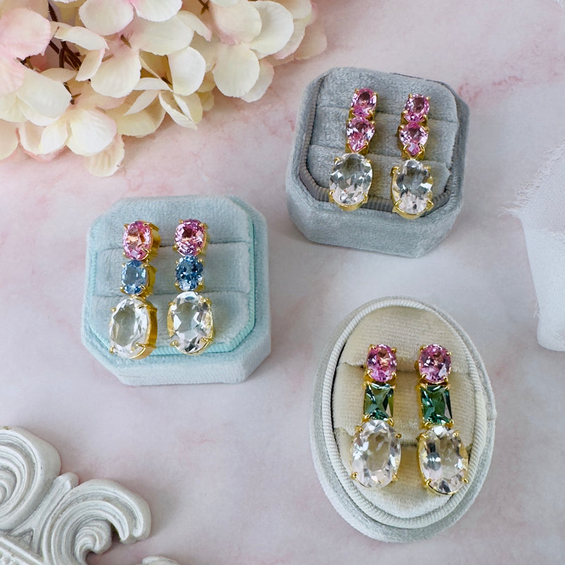 Earrings - Pink Topaz & Clear Crystal Quartz Trio