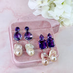 Earrings - Amethyst & Baroque Pearl Trio
