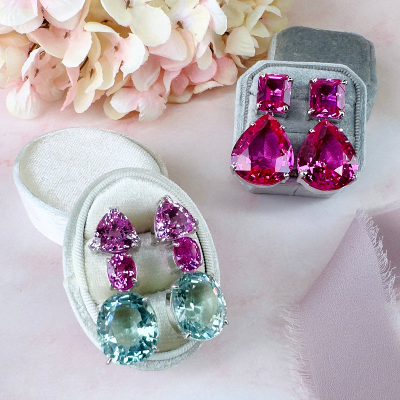 Earrings - Pink Topaz Double Drops