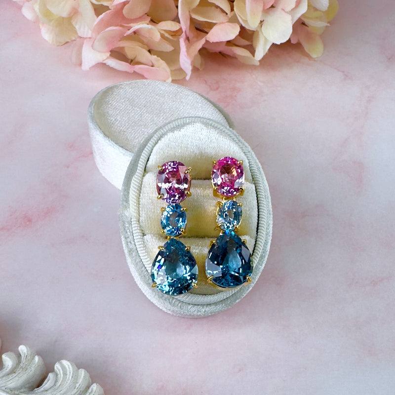 Earrings - Pink Topaz & Blue Topaz Trio