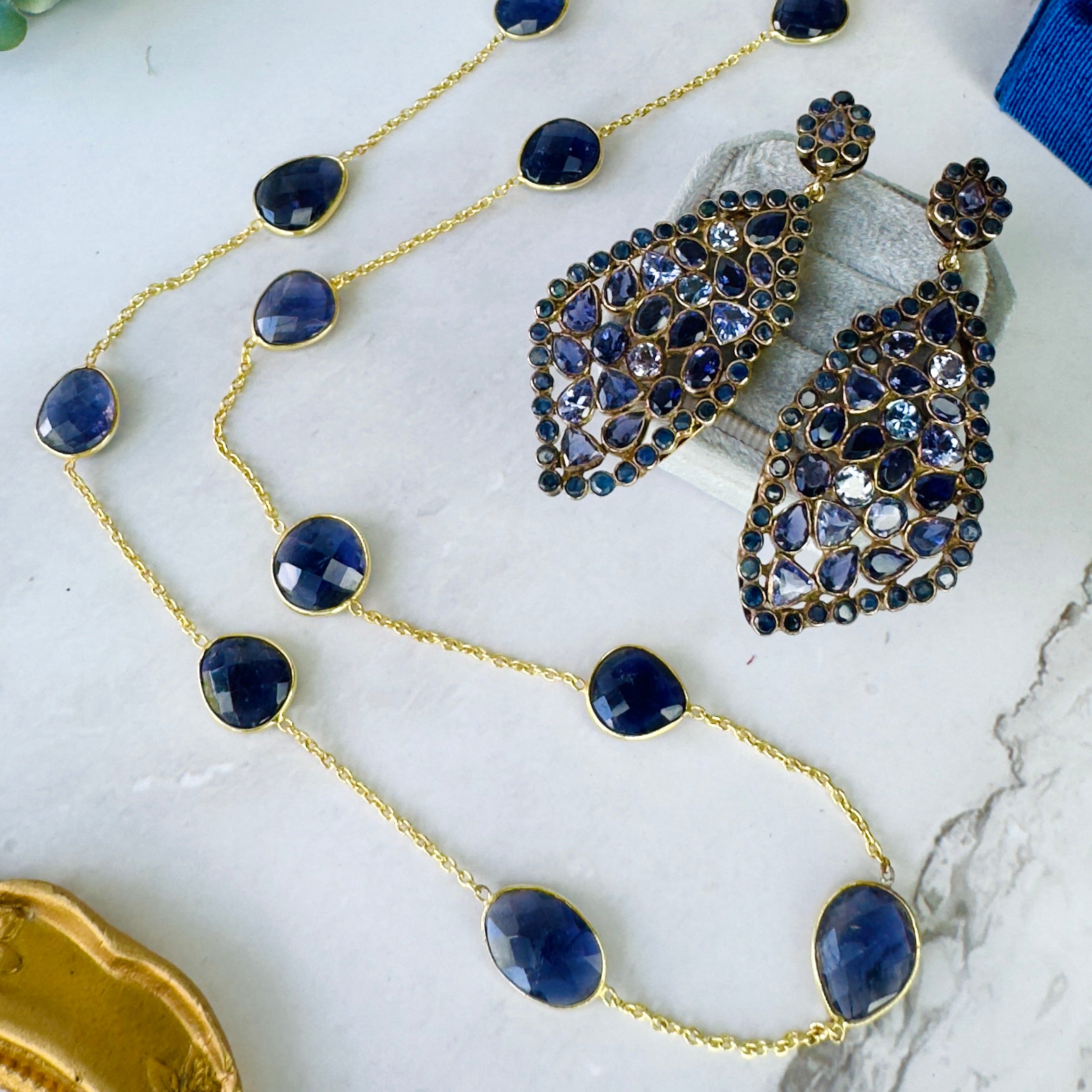 Iolite Station Necklace in Iolite, gold plated, handcrafted gemstone necklace Singapore