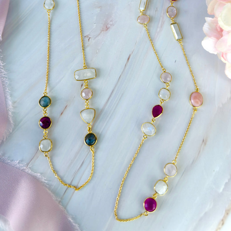 Necklace - Labradorite, Moonstone, Ruby & Rose Quartz