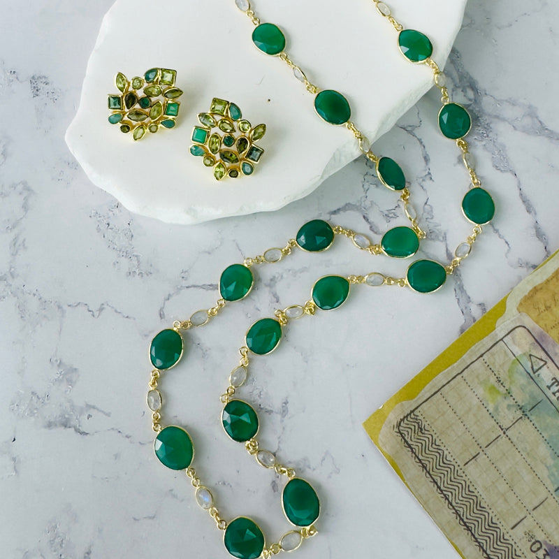 Necklace - Green Onyx & Moonstone