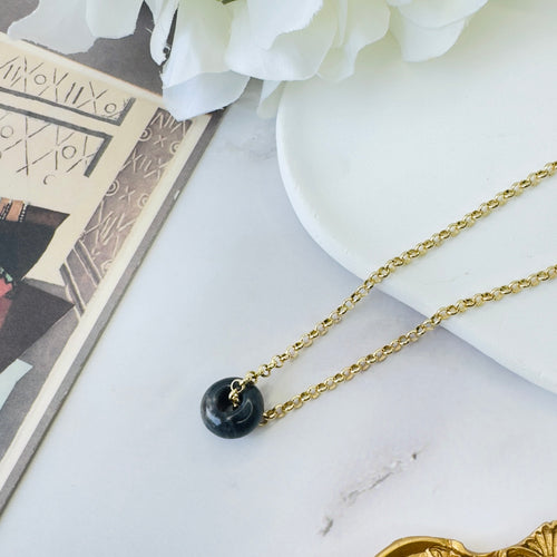 Necklace - Black Agate Pi Disc On Rolo Chain - LAST PIECE