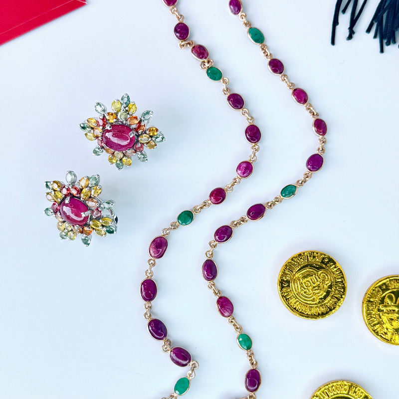 Necklace - Ruby and Emerald Cabochon