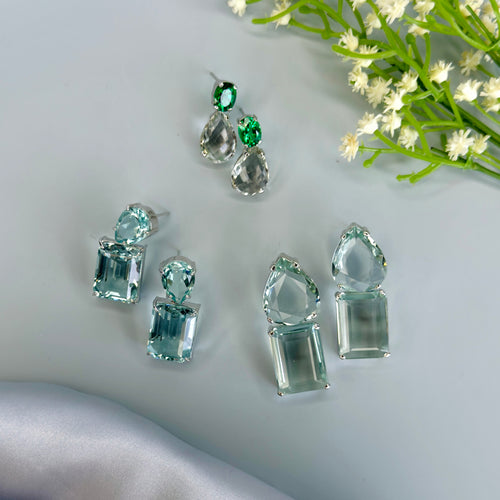 Earrings - Green Quartz & Clear Crystal Quartz