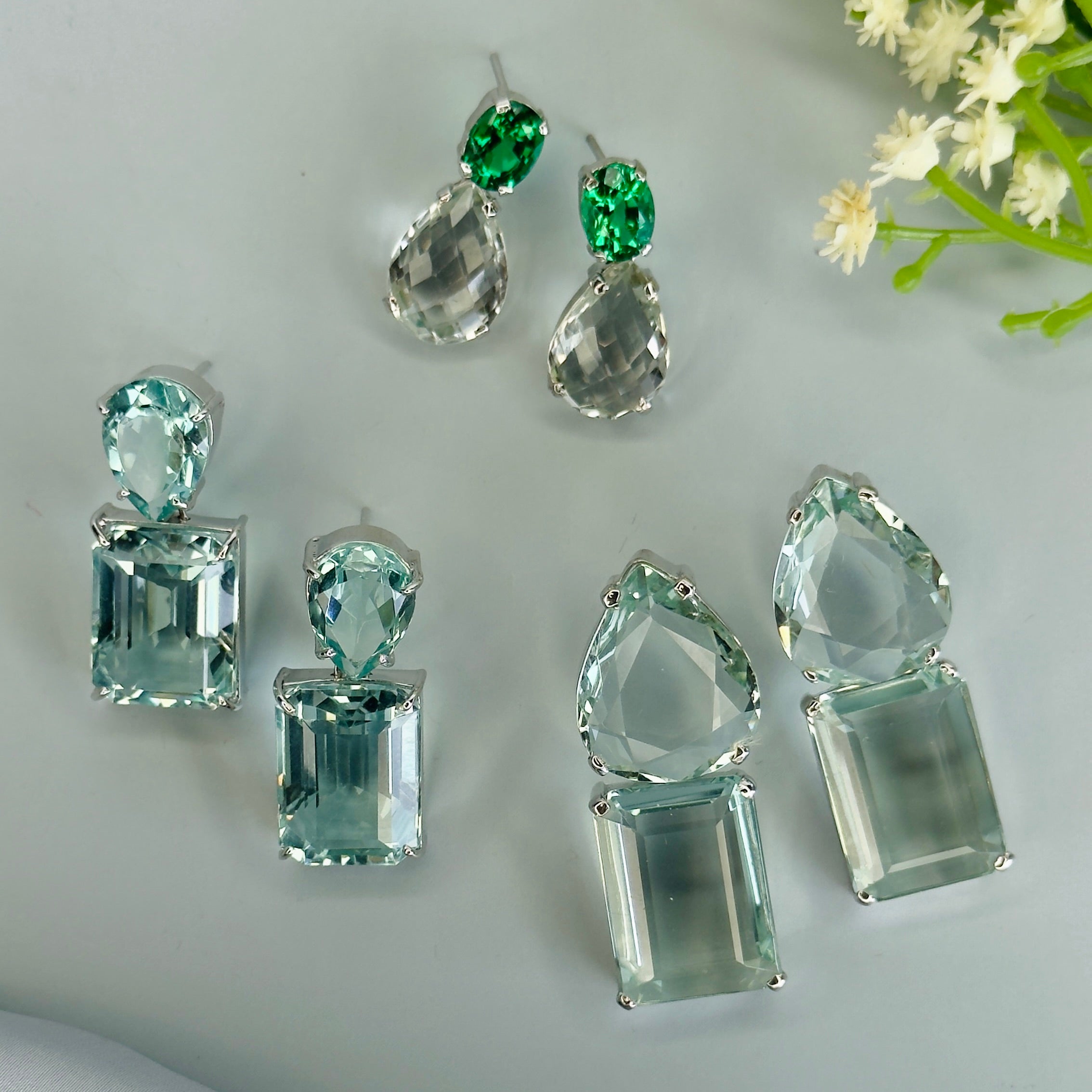 Prasiolite Duo in Prasiolite, gold plated, handcrafted gemstone earrings Singapore