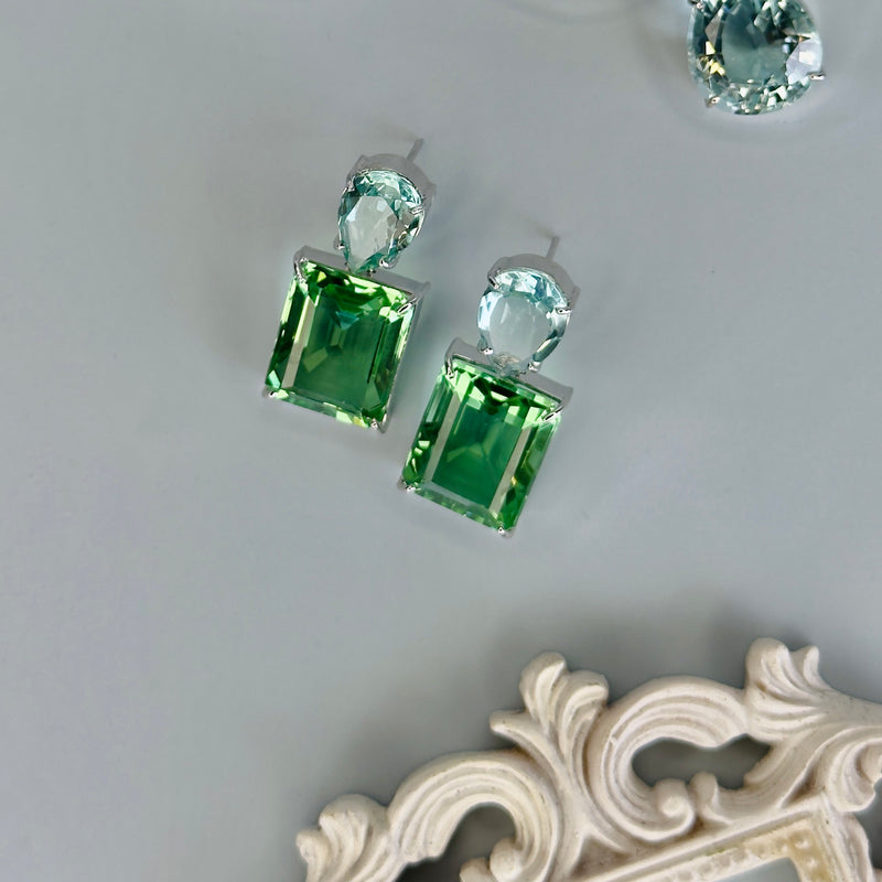 Earrings - Aquamarine & Green Quartz