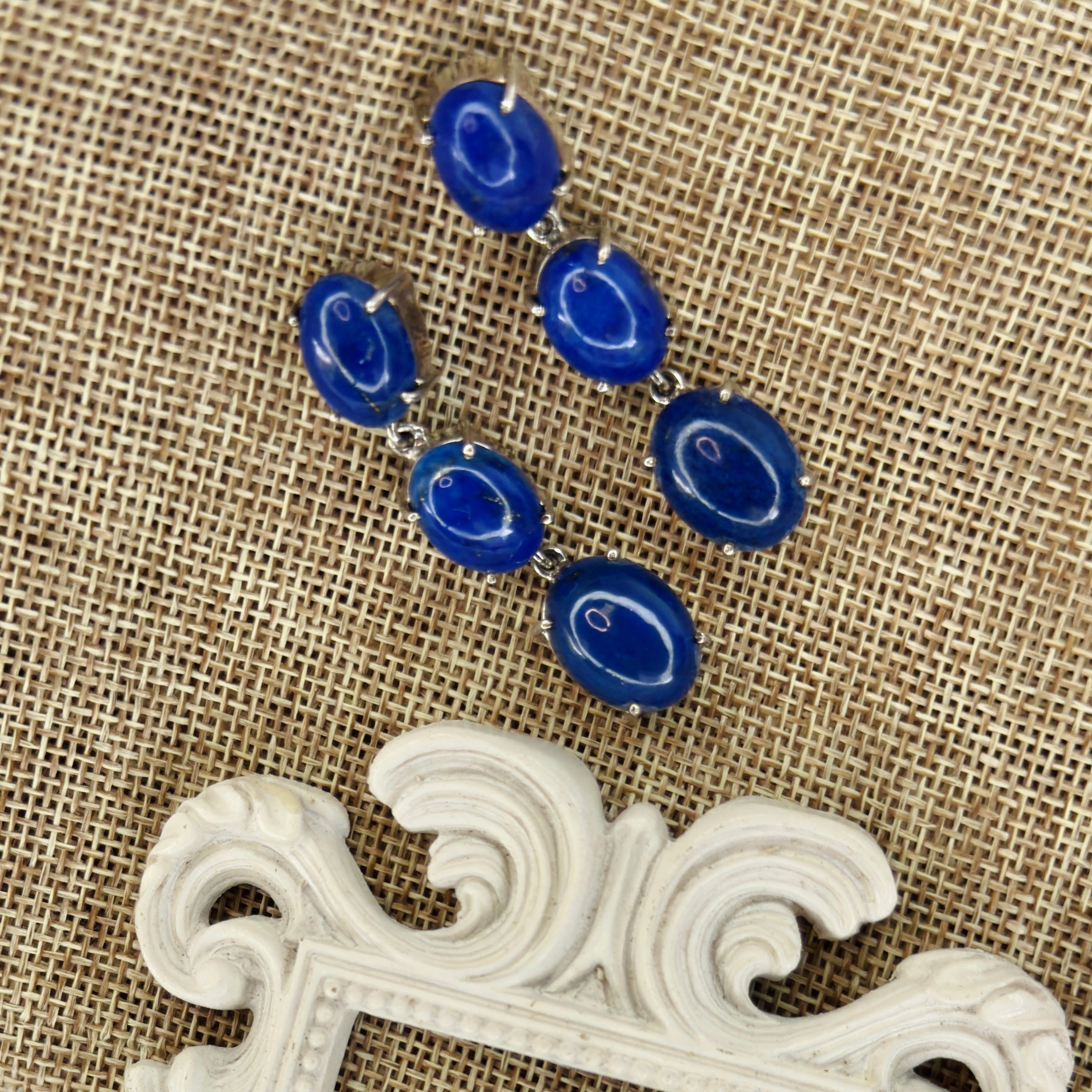 Lapis Lazuli Trio Earrings in Lapis Lazuli, gold plated, handcrafted gemstone earrings Singapore