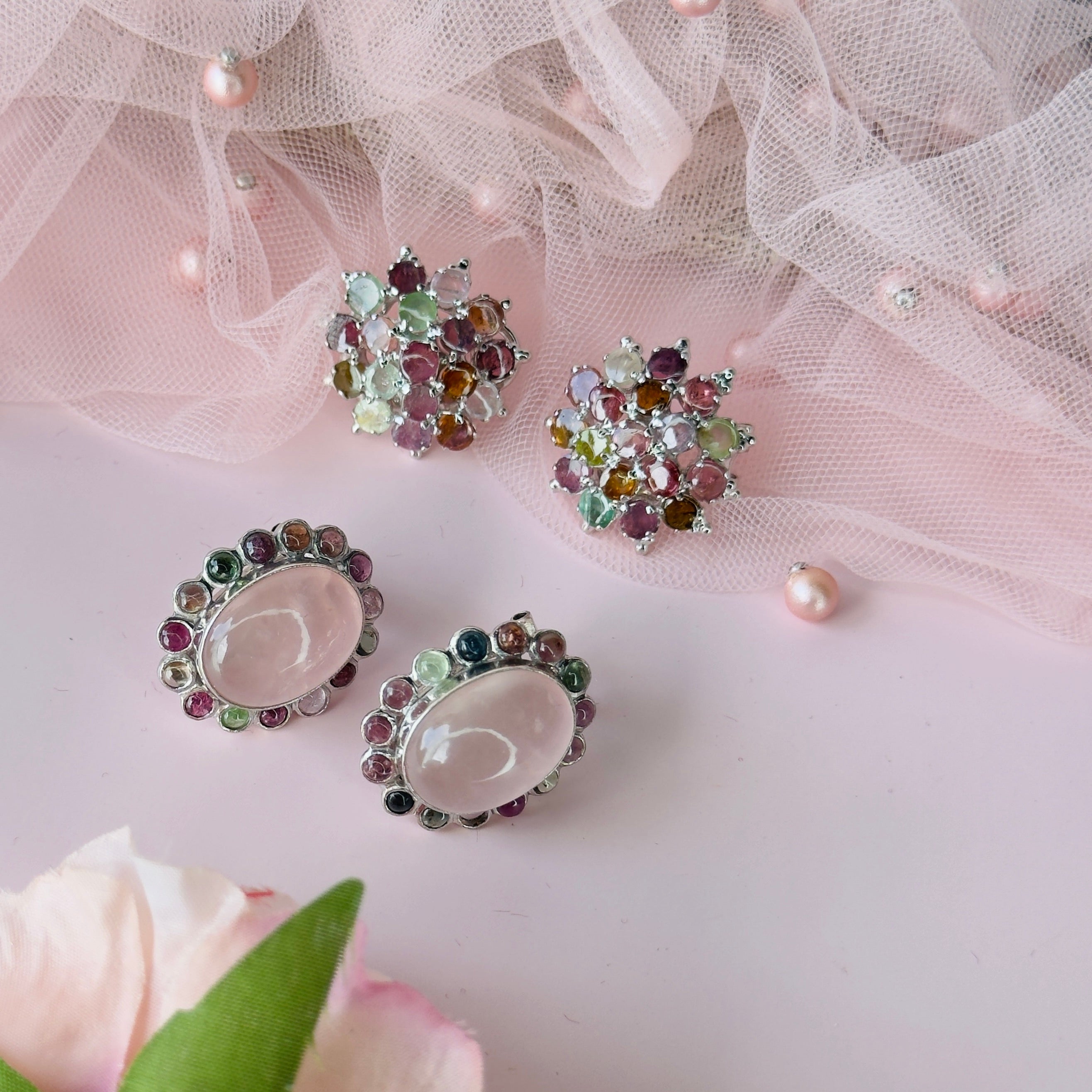 Tourmaline Cluster in Tourmaline, gold plated, handcrafted gemstone earrings Singapore