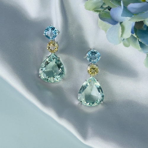 Earrings - Citrine, Blue Topaz & Aquamarine Trio