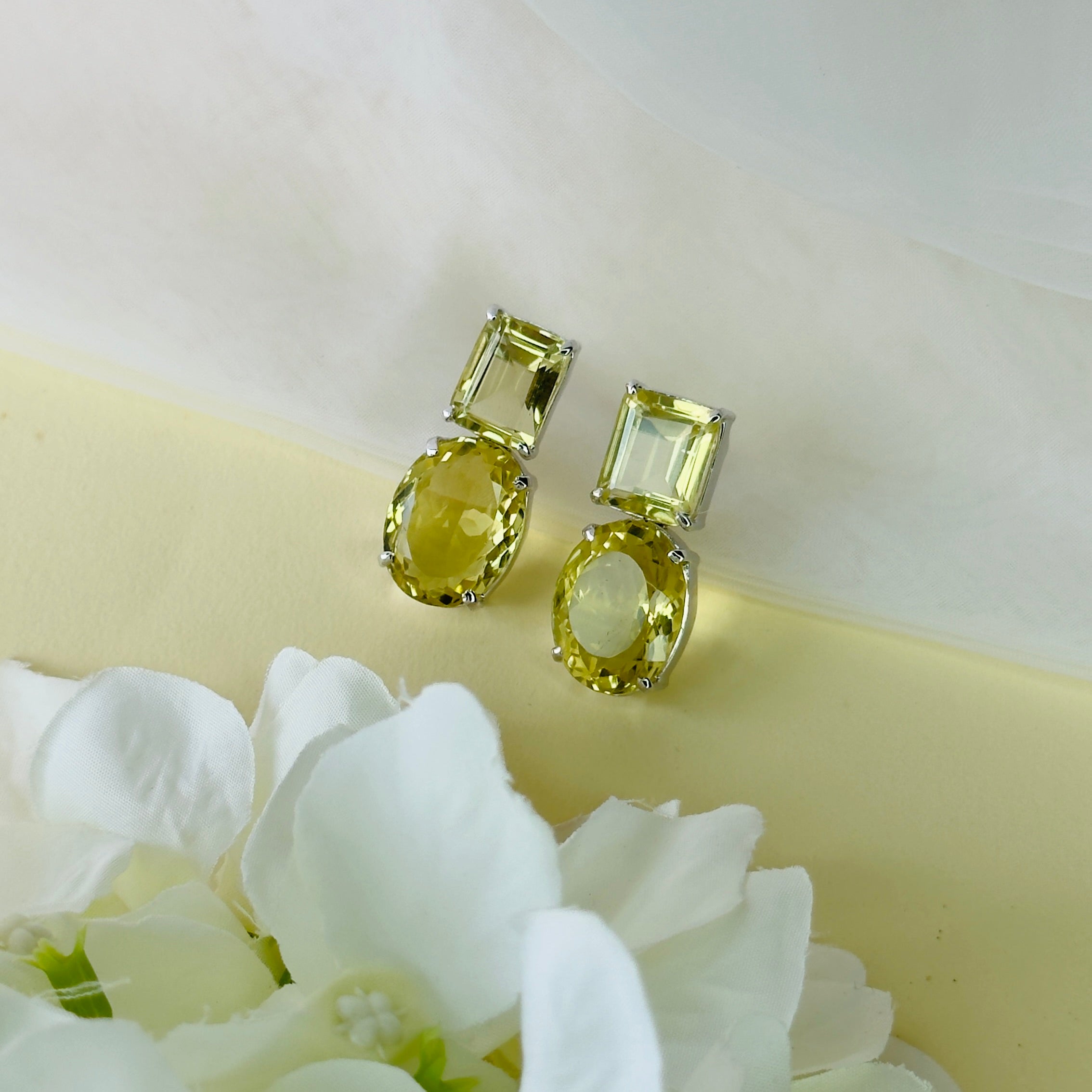Lemon Quartz Duo in Lemon Quartz, gold plated, handcrafted gemstone earrings Singapore
