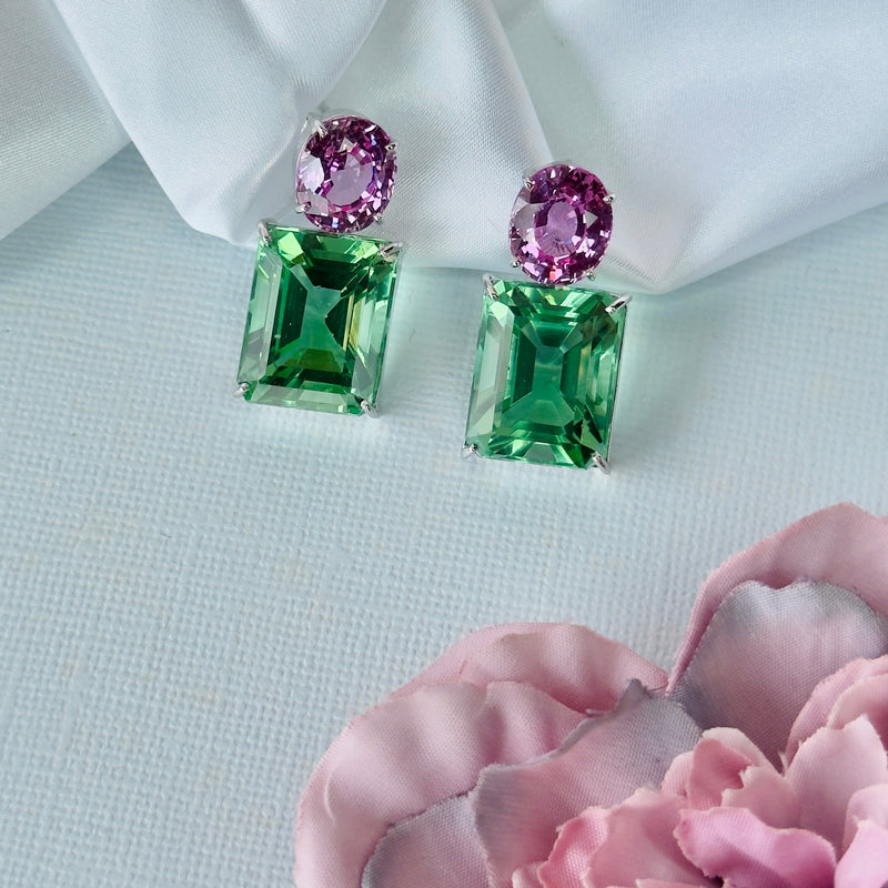 Earrings - Pink Topaz & Green Quartz Duo