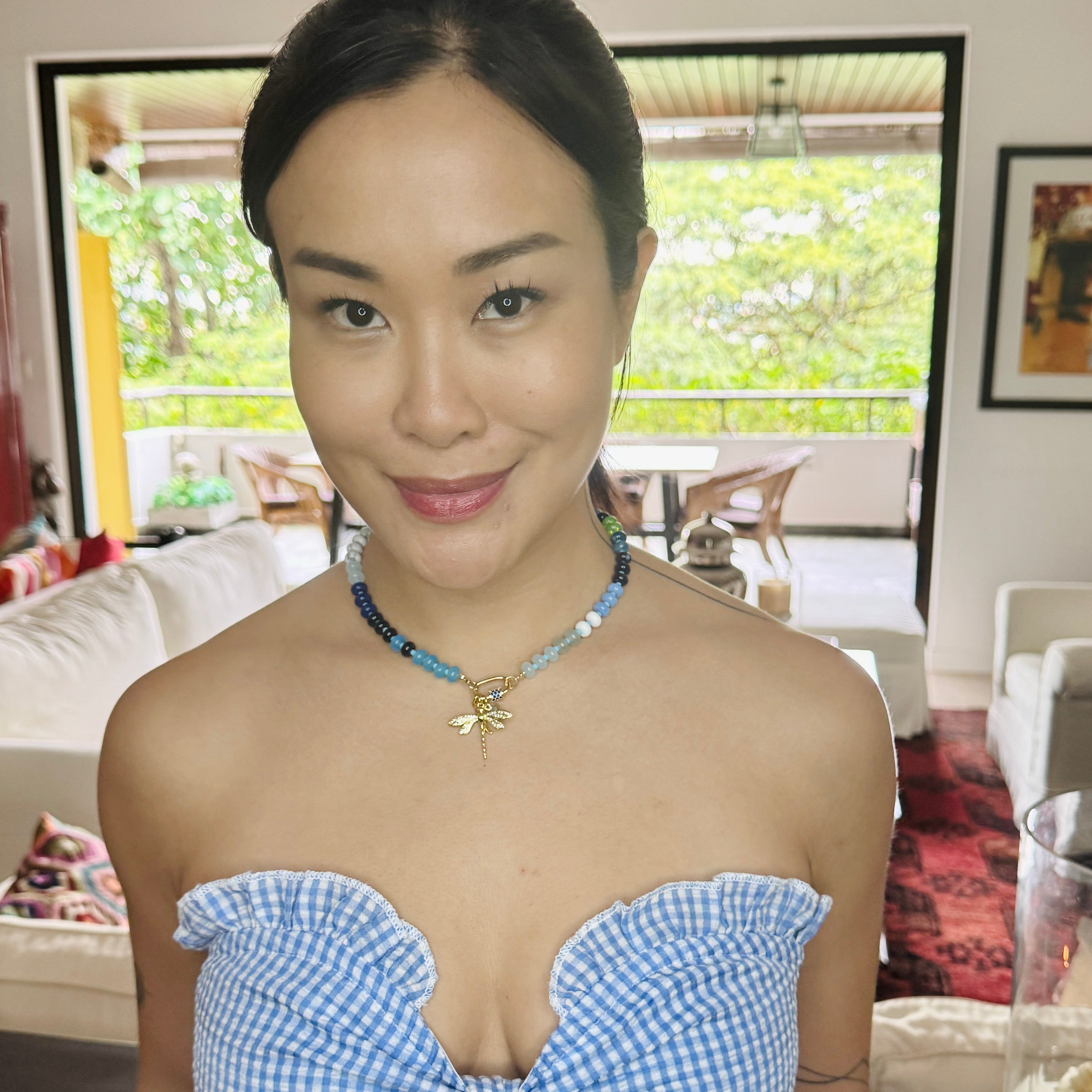 Dreamweaver Necklace in Indigo Isle, gold plated, handcrafted gemstone necklace Singapore