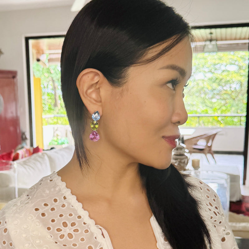 Earrings - Blue Topaz, Peridot & Pink Topaz Trio
