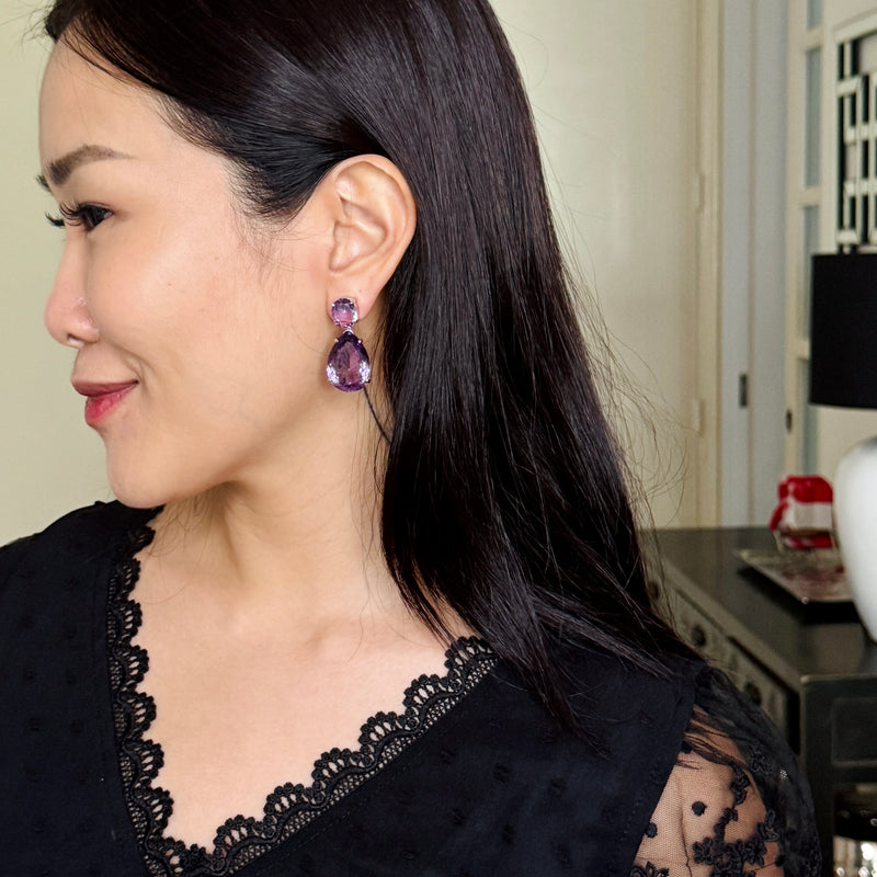 Earrings - Amethyst Double Drops