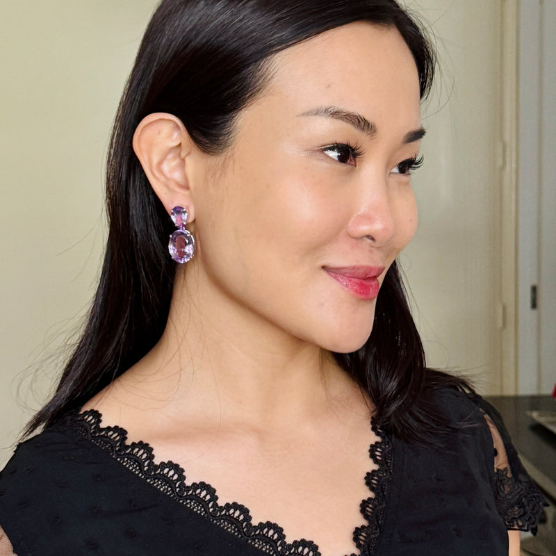 Earrings - Amethyst Double Drops