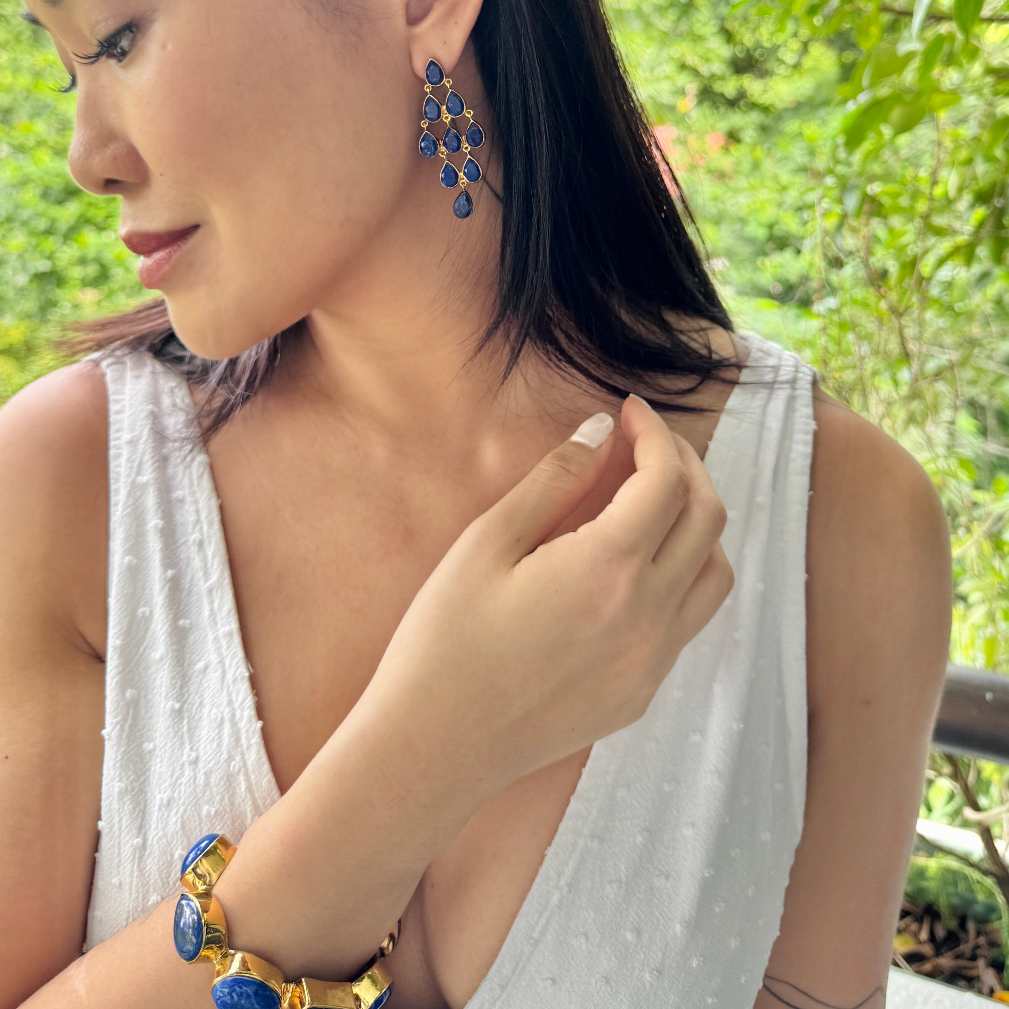 Large Raindrop in Lapis Lazuli in Lapis Lazuli, gold plated, handcrafted gemstone earrings Singapore